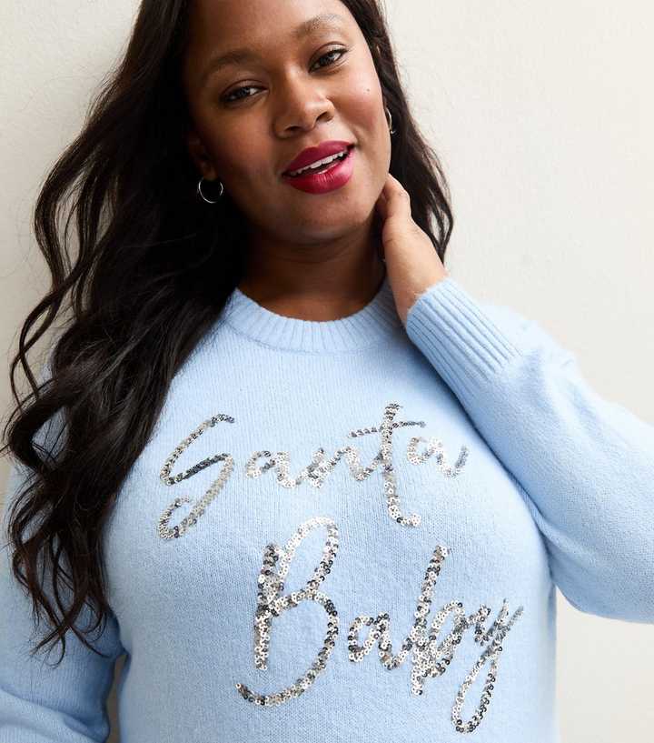 Curves Light Blue Christmas Santa Baby Jumper