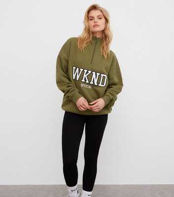 WKNDGIRL Khaki Logo Embroidered Half Zip Sweatshirt