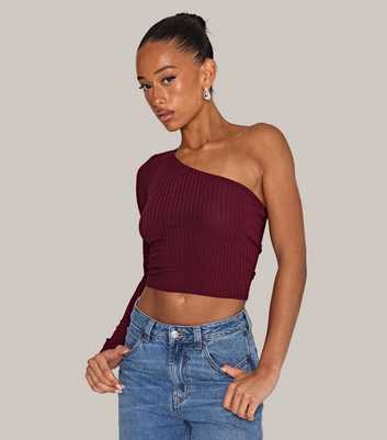 WKNDGIRL Burgundy Ribbed One Shoulder Top