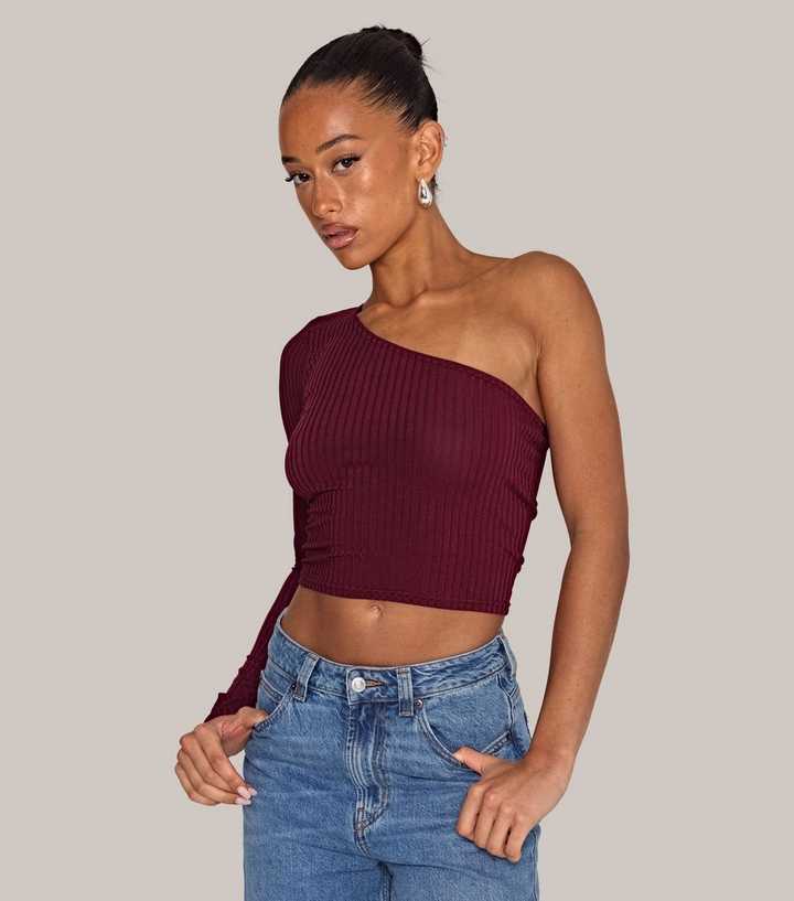 WKNDGIRL Burgundy Ribbed One Shoulder Top