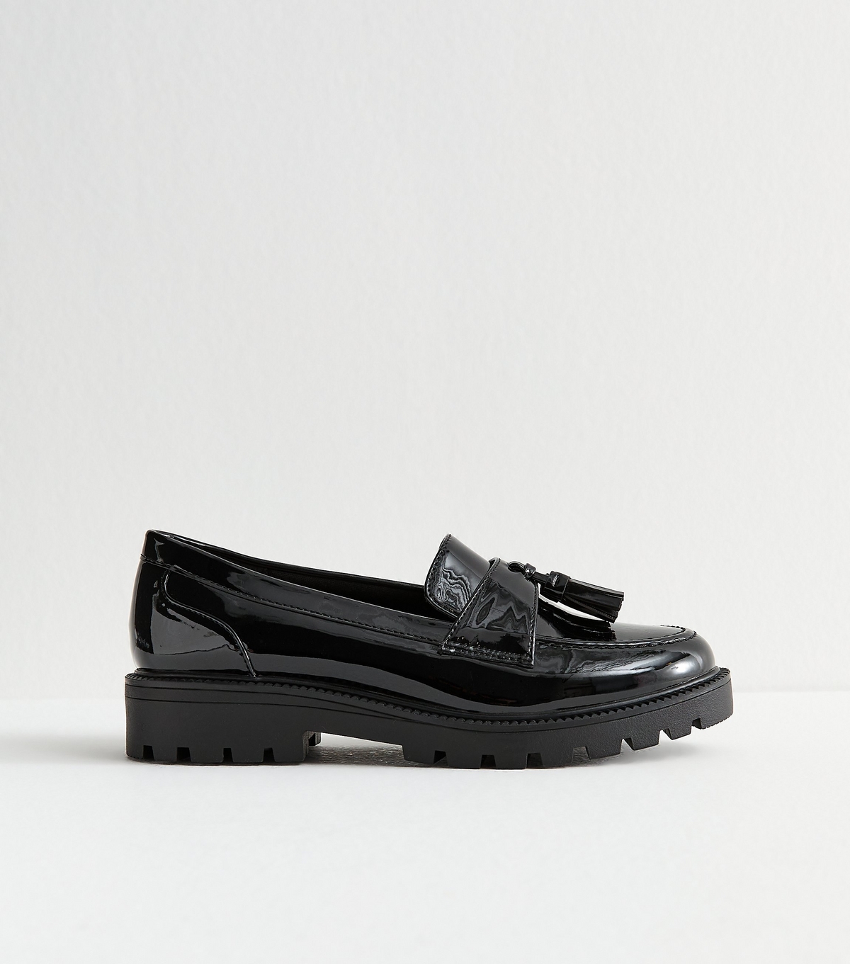 Women's Black Patent Chunky Loafers Vegan New Look