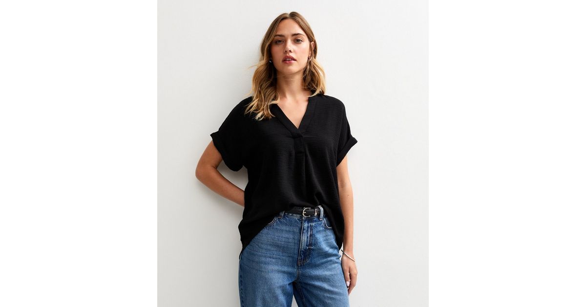 Black V-Neck Top | New Look