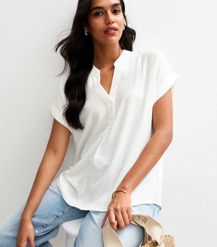White Crinkled Collared Top