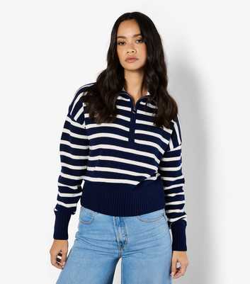 Apricot Navy Striped Zipped Collar Jumper