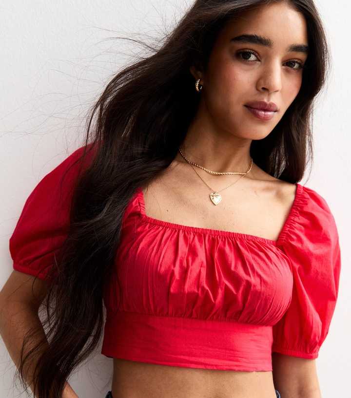 Red Tie Back Square Neck Crop Top