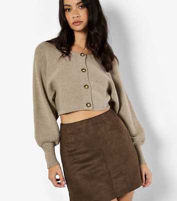 Apricot Dark Brown Faux Suede A-Line Skirt