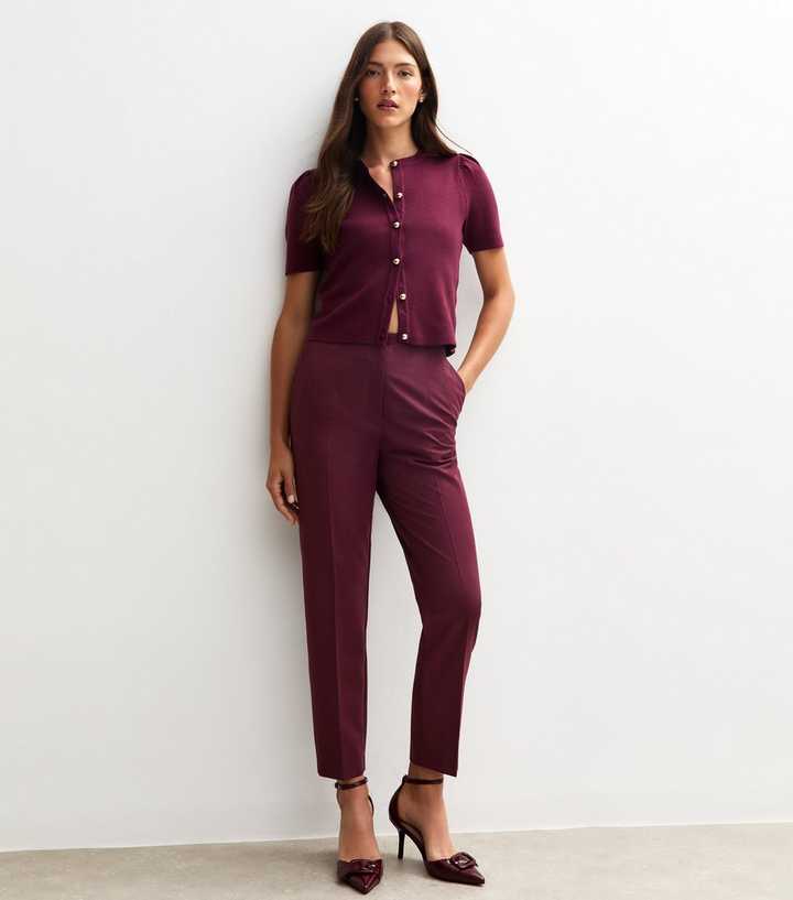 Burgundy Tapered Leg Tailored Trousers