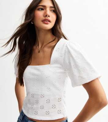 White Broderie Anglaise Square Neck Top