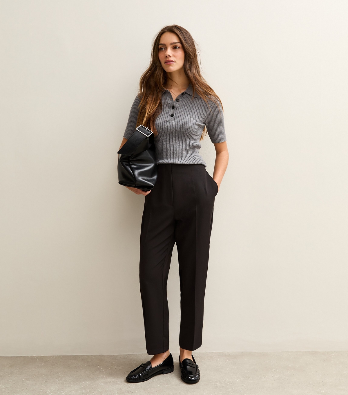 Women's Petite Black Pressed Crease Tapered Trousers New Look