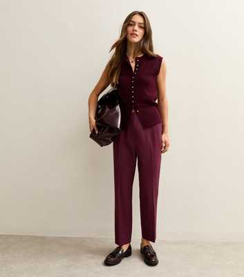 Petite Burgundy Pressed Crease Tapered Trousers