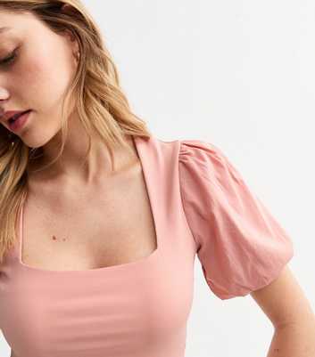 Pink Square Neck Contrast Sleeve Top