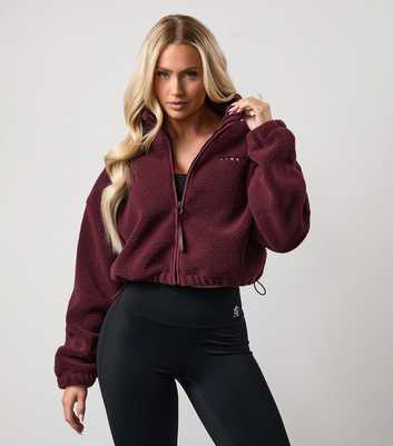 Gym King Burgundy Borg Cropped Zip Up Top