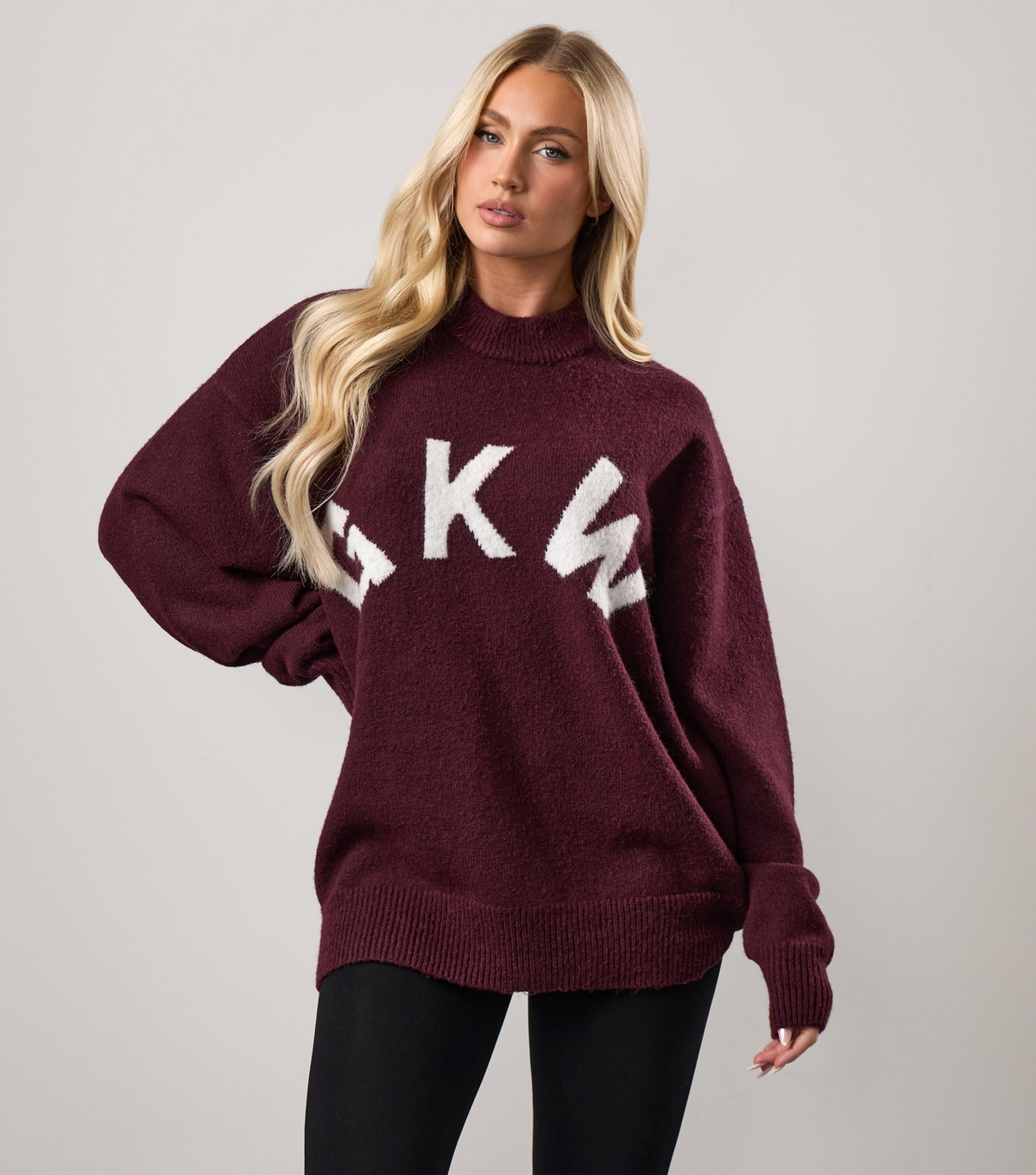 Women's Burgundy Logo Crew Neck Jumper Gym King New Look