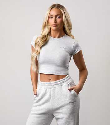 Gym King Pale Grey Logo Embroidered Crop Top