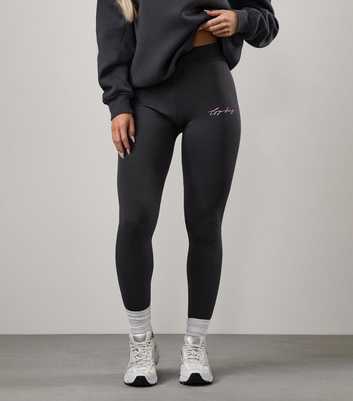 Gym King Dark Grey Scripted Logo Leggings