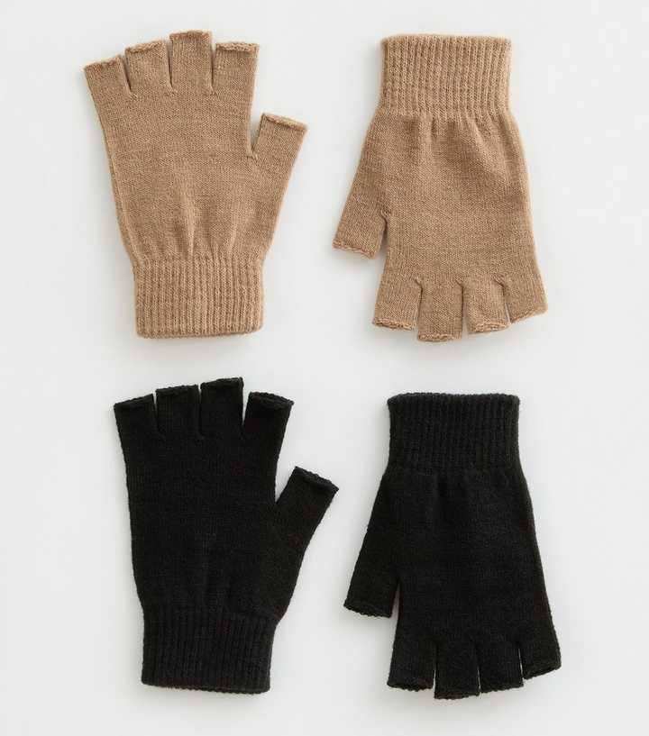 Pack of 2 Black Fingerless Gloves