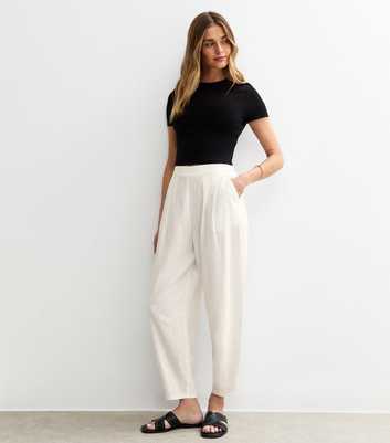White Barrel Leg Linen Trousers