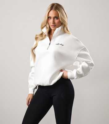 Gym King Cream Logo Embroidered High Neck Jumper