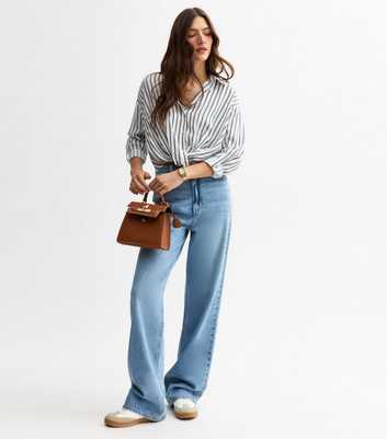 Blue Striped Twist Front Shirt