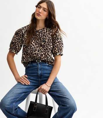 Brown Leopard Print Oversized Collar Shirt
