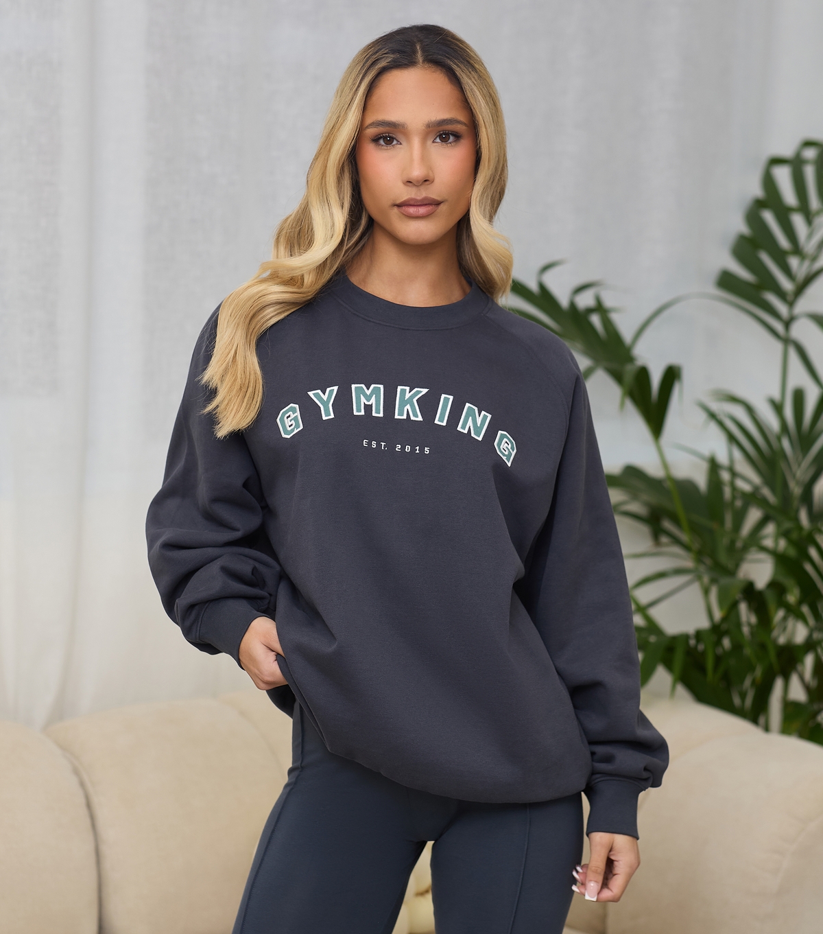 Women's Bright Blue Shadow Crew Neck Sweatshirt Gym King New Look
