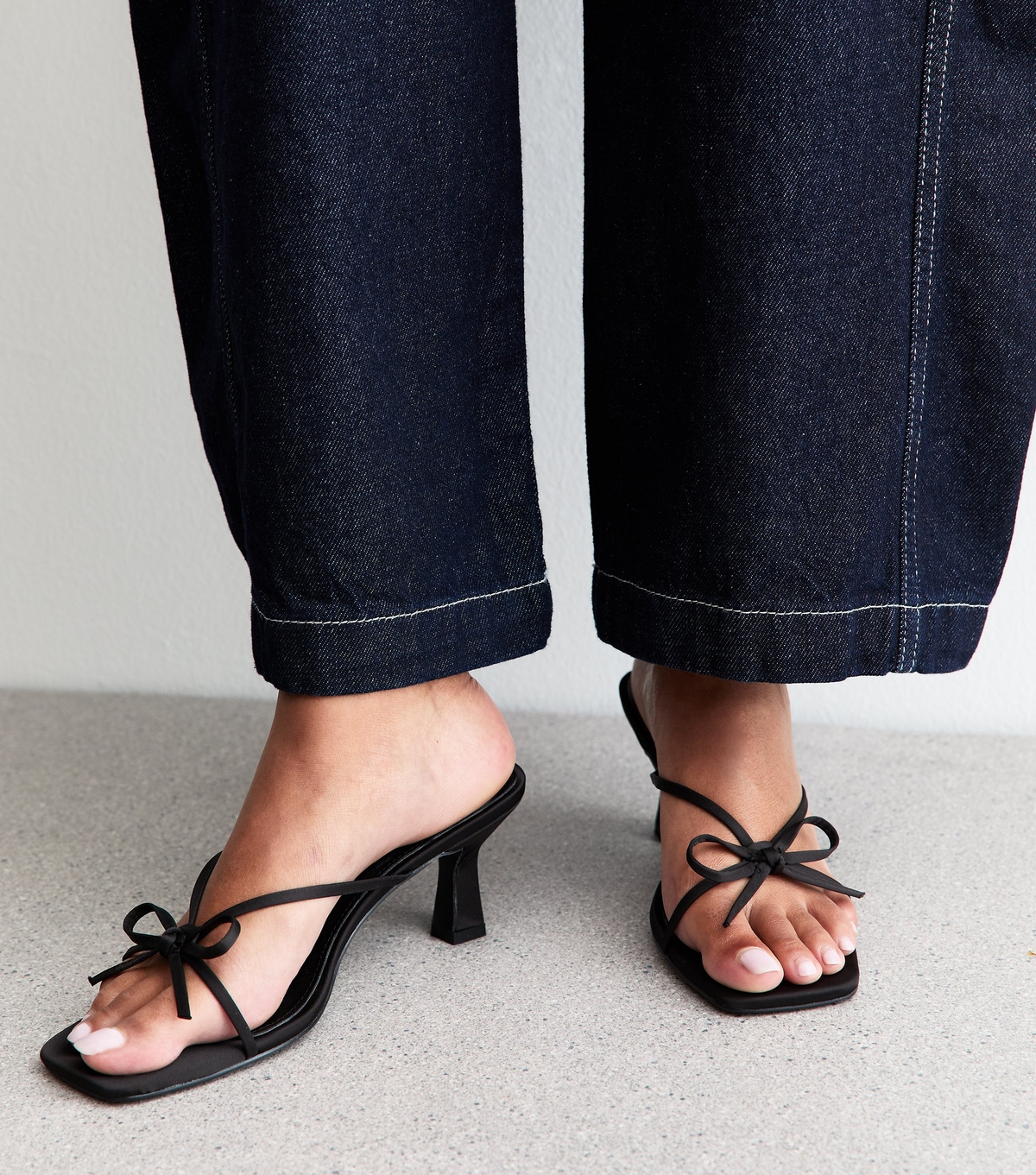 Women's Black Cindy Satin Bow Strap Mules Public Desire New Look