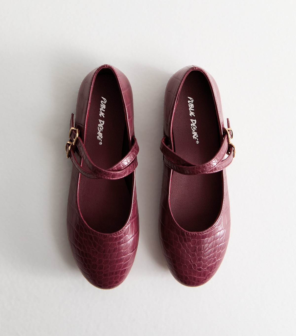 Women's Dark Burgundy Roma Faux Leather Crocodile Embossed Flats Public Desire New Look