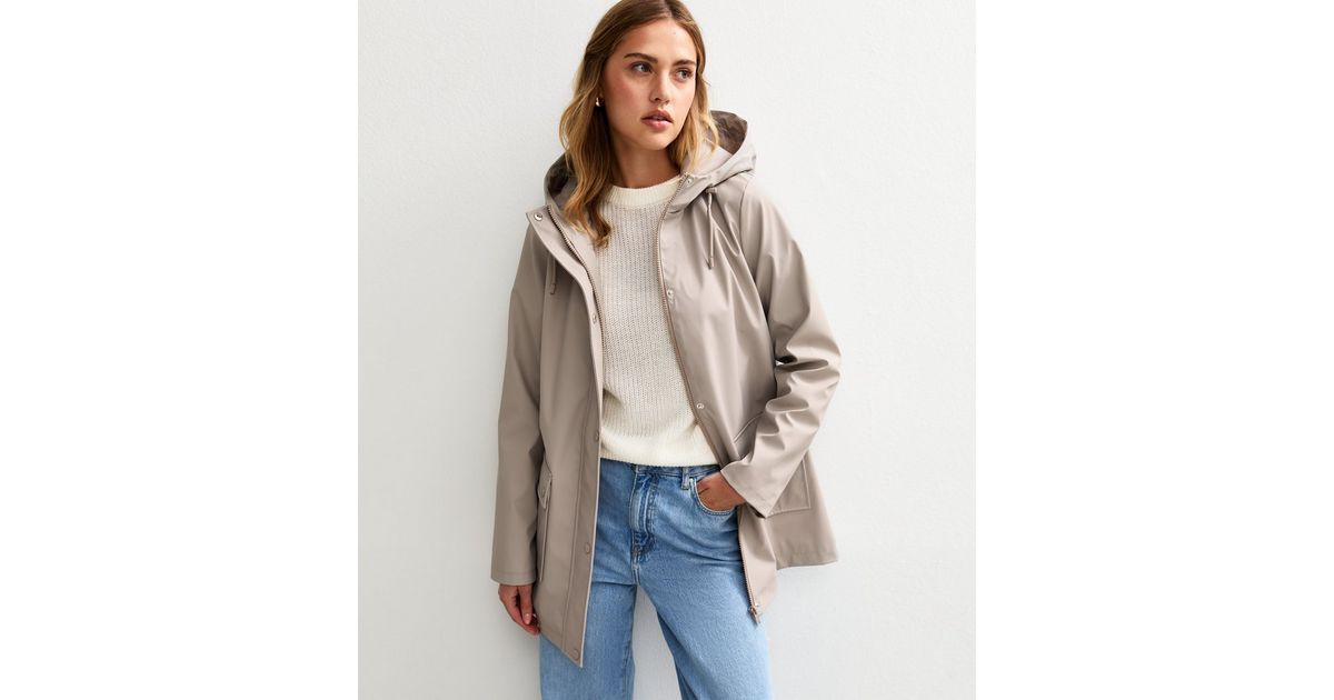 Mink Water Resistant Drawstring Hood Rain Anorak New Look