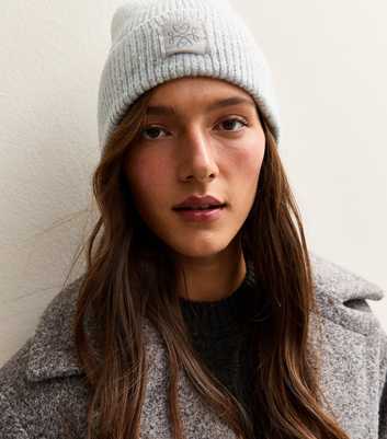 Grey Ribbed Logo Tab Beanie