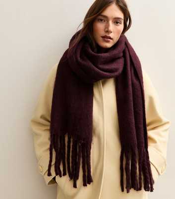 Dark Burgundy Brushed Fringed Edge Heavyweight Scarf