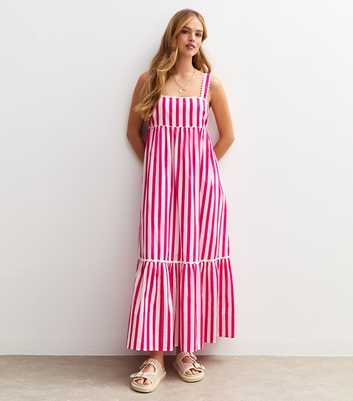 Pink Striped Scalloped Edge Midi Dress