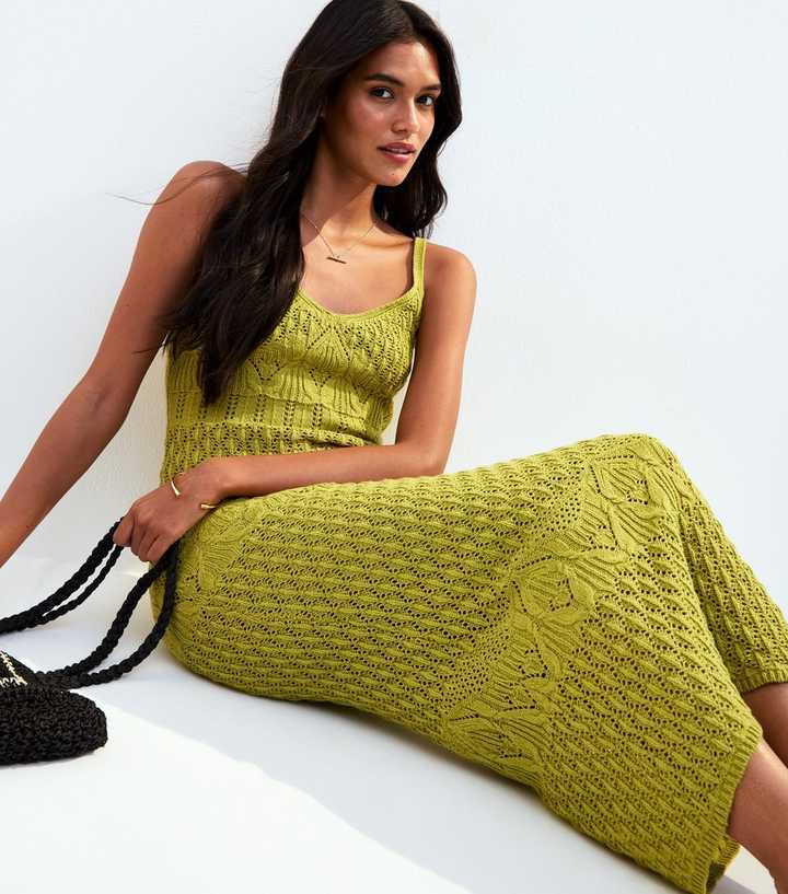 Green Crochet Strappy Maxi Dress