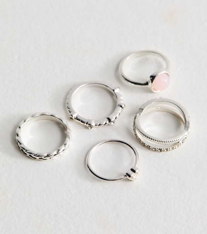 Silver Tone Pack of 5 Stackable Rings