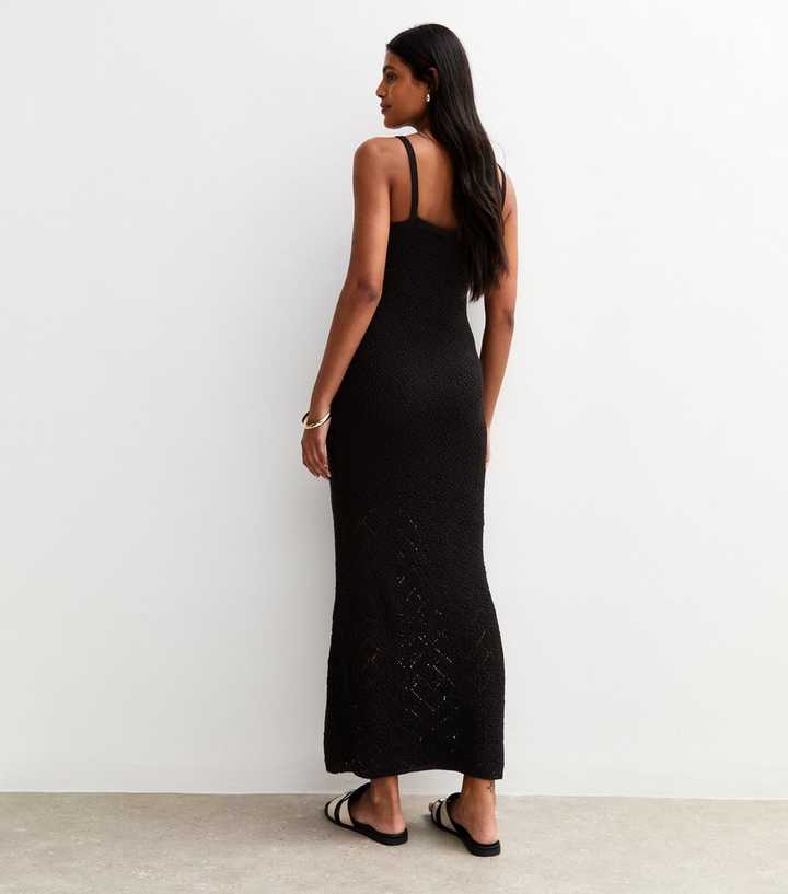 mermaid knit dress Women's Black Square Neck Mermaid Sweater Maxi Dress