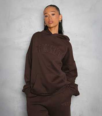 WKNDGIRL Brown Logo Embroidered Hoodie