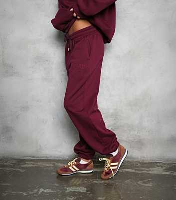 WKNDGIRL Burgundy Logo Embroidered Joggers