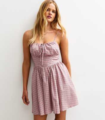 Pink Check Print Strappy Milkmaid Mini Dress