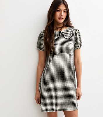 Black Textured Jersey Gingham Mini Dress