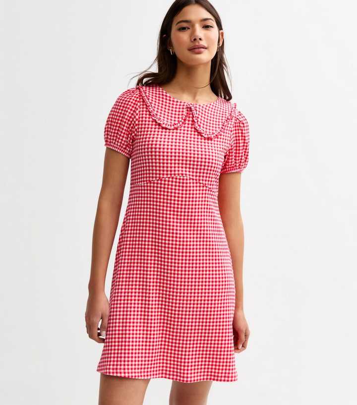 Red Gingham Check Peter Pan Collar Mini Dress