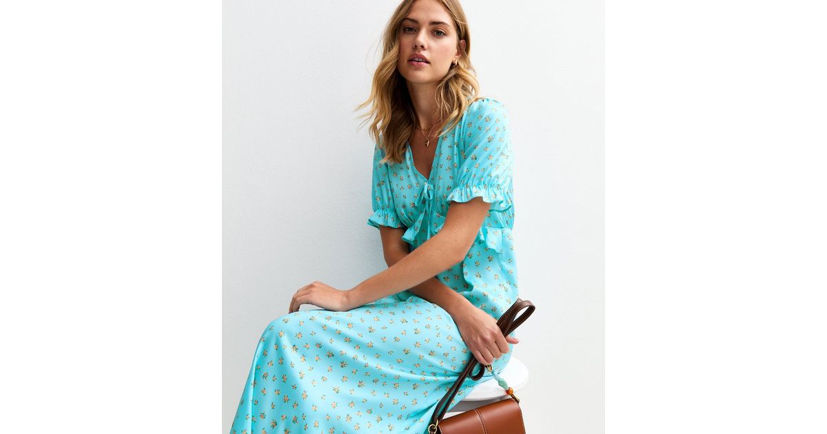 Floral Print Ruffle-Trim Midi Dress