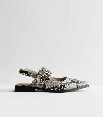 Snake Print Faux Leather Eyelet Strap Mary Jane Flats