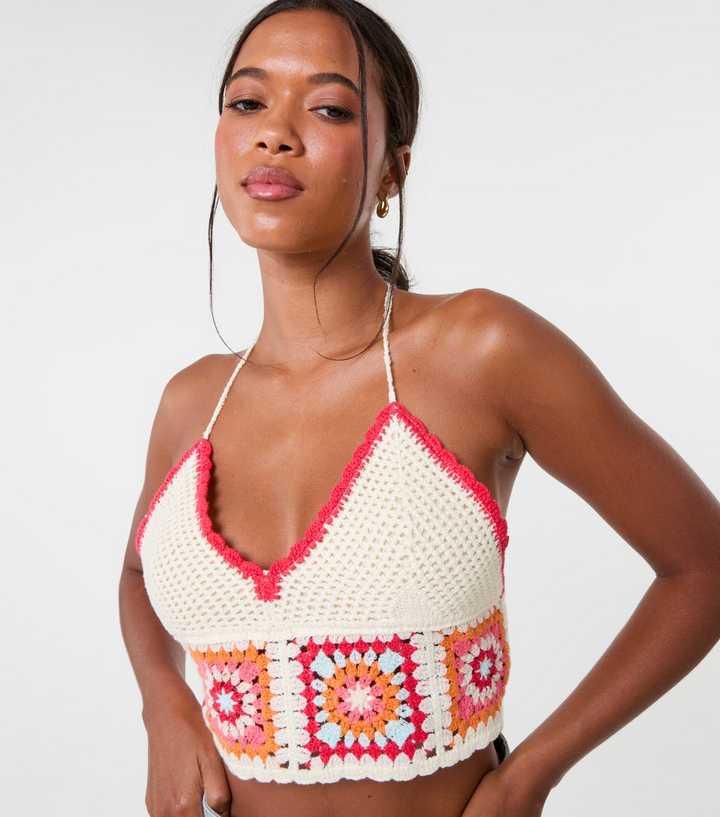 Pink Vanilla Multicoloured Crochet Patchwork Bralette