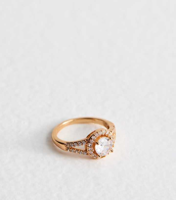 Gold Tone Cubic Zirconia Round Engagement Ring