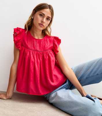 Red Lace Insert Ruffle Trim Sleeveless Top