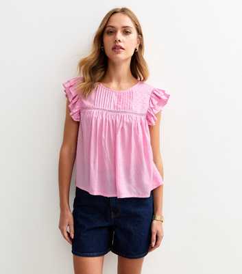 Pink Lace Insert Ruffle Trim Sleeveless Top