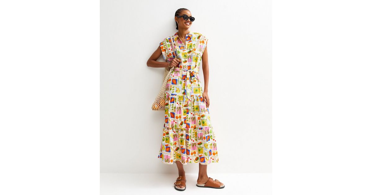 Navy Fruit Print Tropical Girls Dress