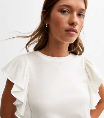 White Ruffled Sleeve Jersey Top
