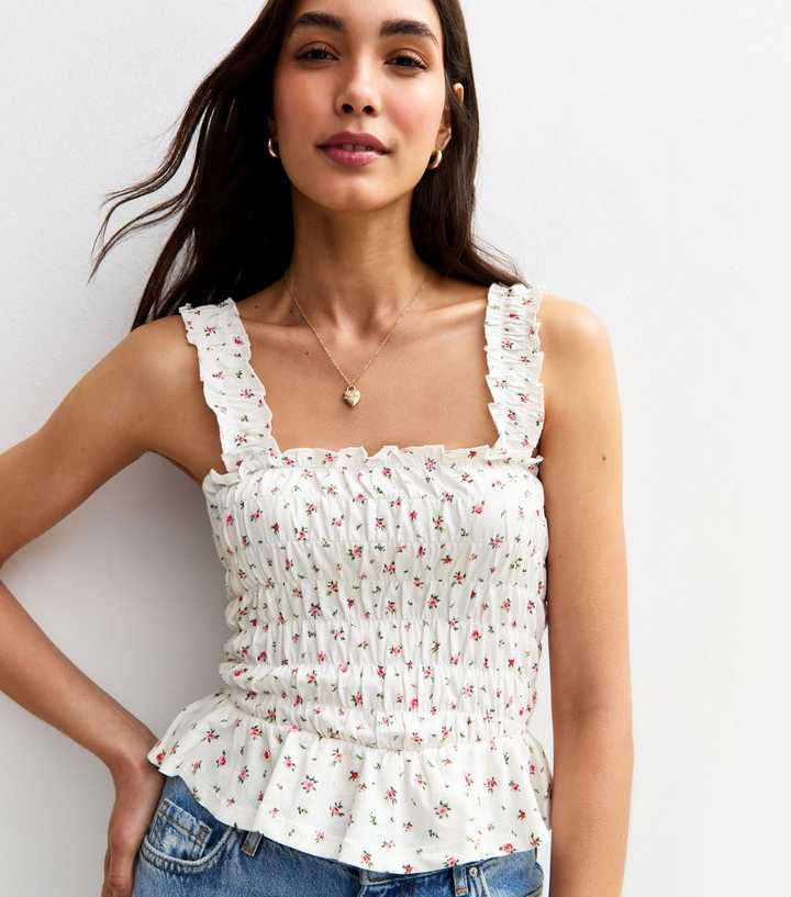 MakeMeChic Women's Floral Halter Top - Summer Knot Front Shirt With Lettuce Trim