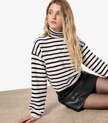 Apricot Off White Striped Cropped Roll Neck Jumper