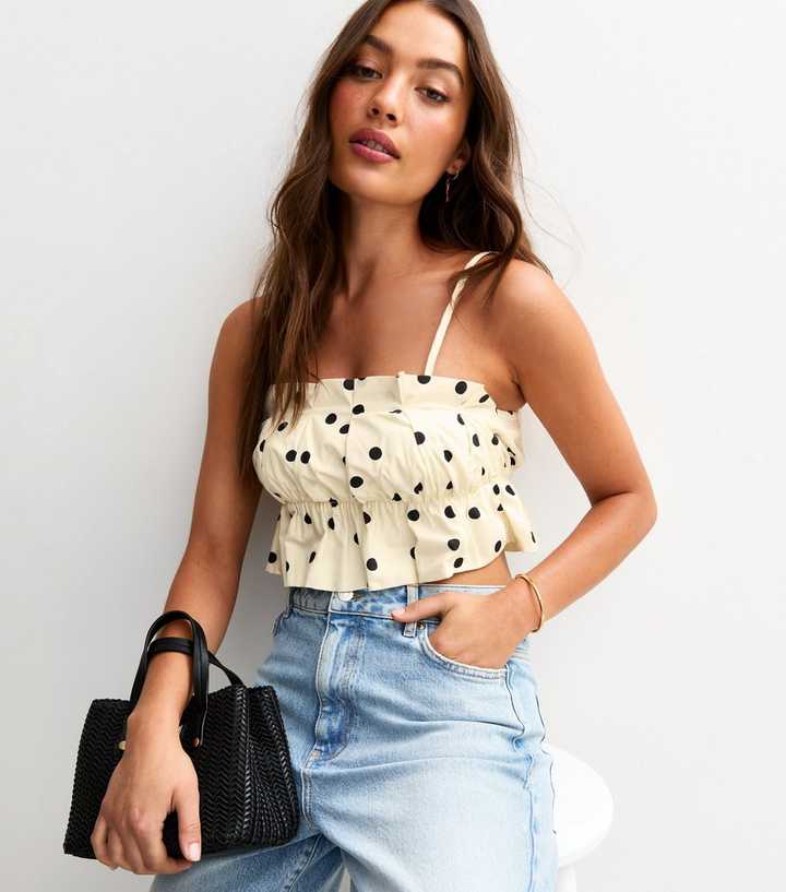 White Polka Dot Strappy Cropped Cami Top